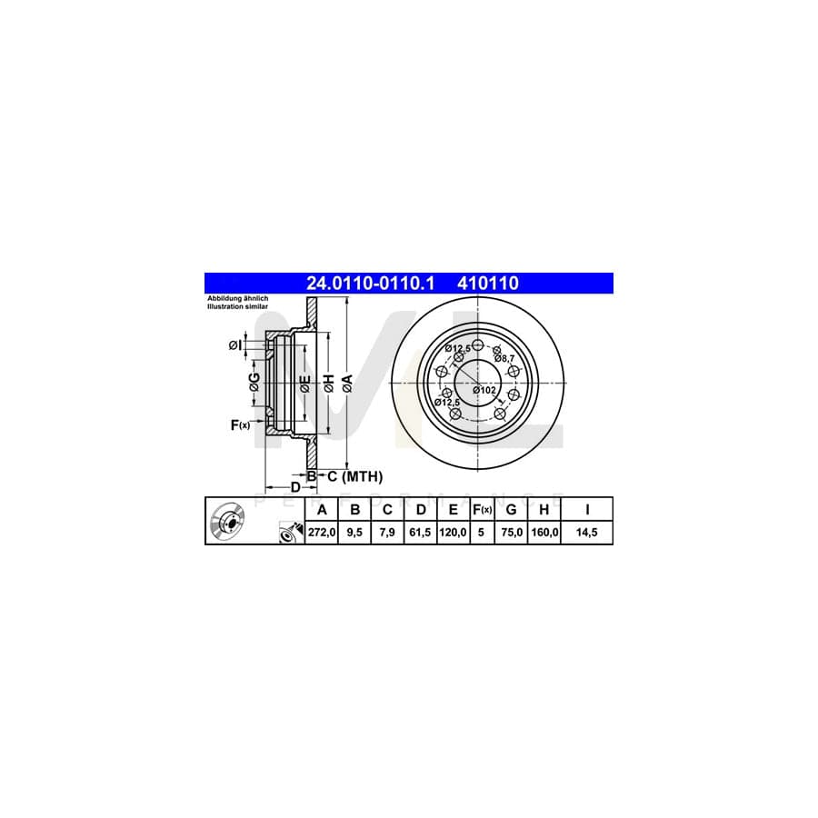 ATE 24.0110-0110.1 Brake Disc for BMW 5 Saloon (E12) Solid, Coated - 1 piece