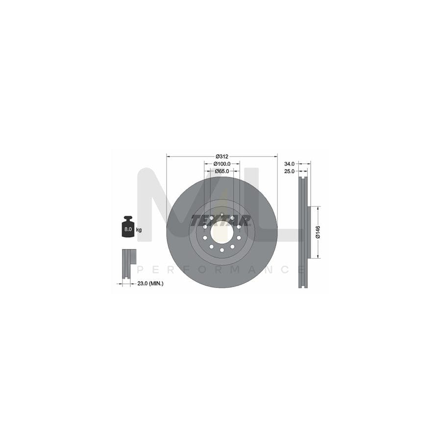 TEXTAR PRO 92098503 Brake Disc Internally Vented, Coated, without wheel hub, without wheel studs | ML Performance Car Parts