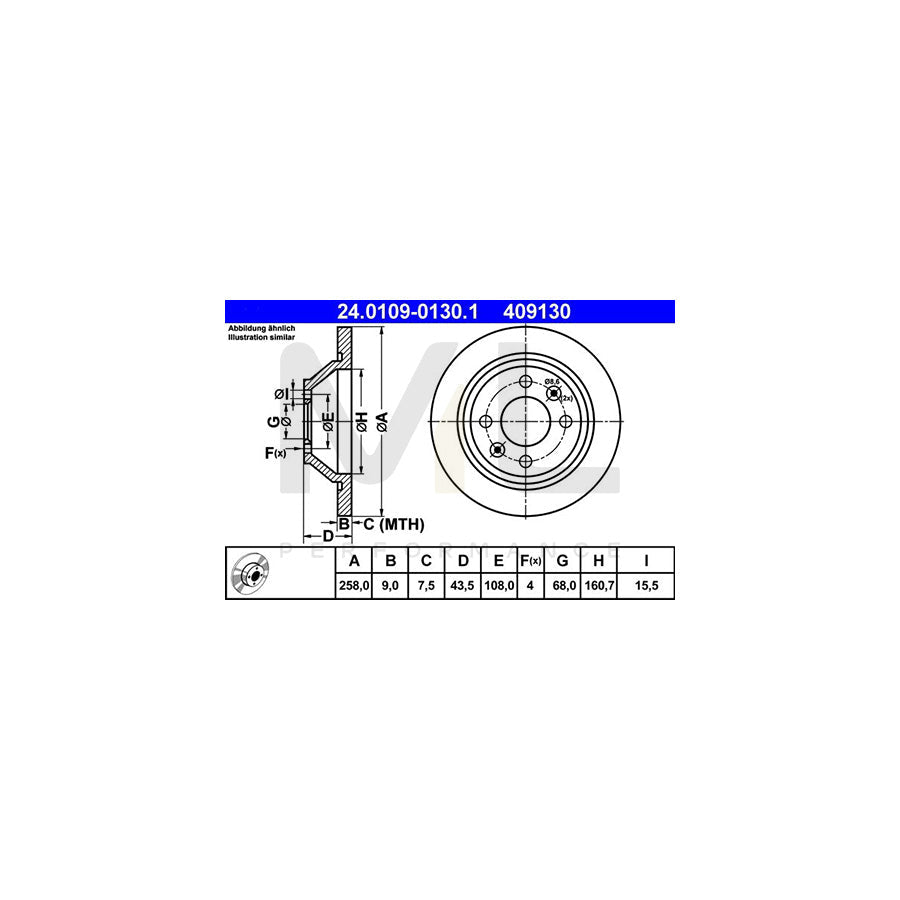 ATE 24.0109-0130.1 Brake Disc Solid - 1 piece