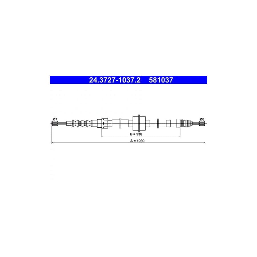ATE 24.3727-1037.2 Hand Brake Cable for Renault 25