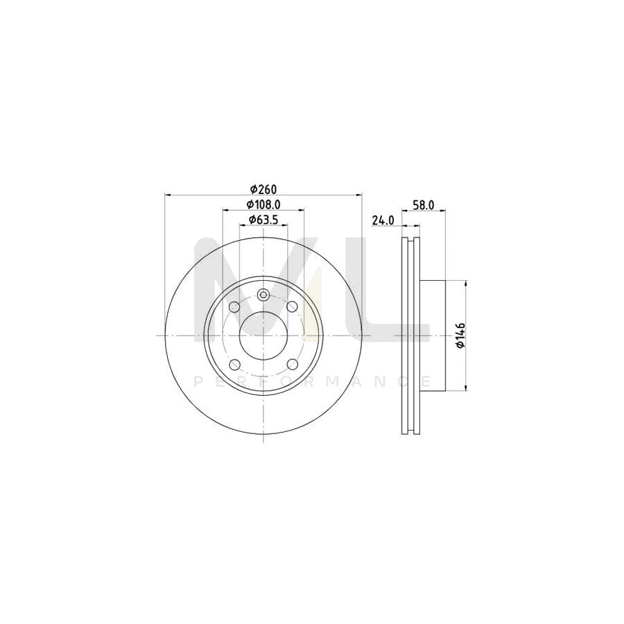 HELLA 8DD 355 100-721 Brake Disc Internally Vented, without wheel hub, without wheel studs