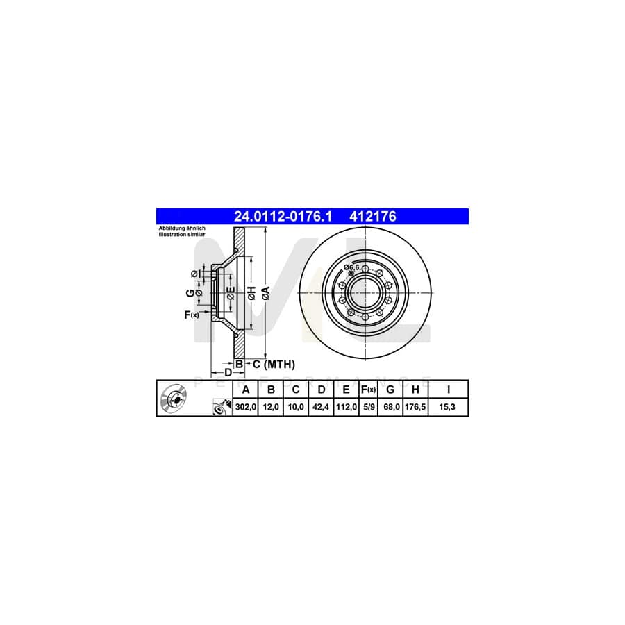 ATE 24.0112-0176.1 Brake Disc for AUDI A6 C6 Allroad (4FH) Solid, Coated, Alloyed / High-carbon - 1 piece