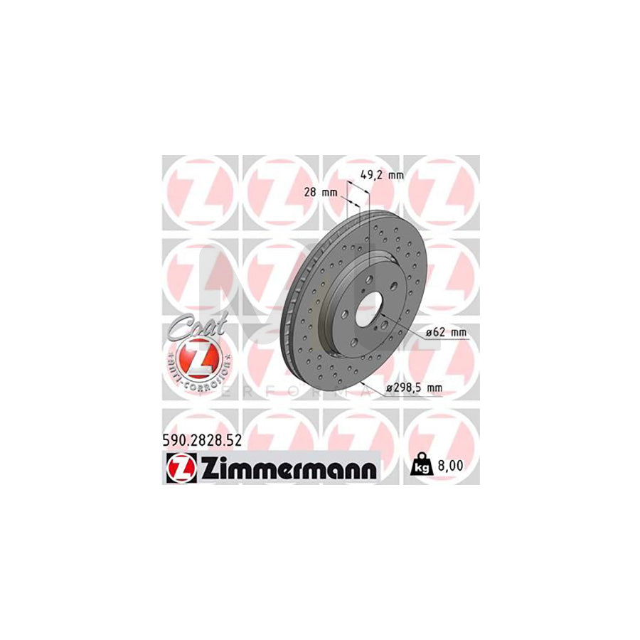 ZIMMERMANN 590.2828.52 Brake Disc for TOYOTA C-HR (AX10) Externally Vented, Perforated, Coated - 1 piece