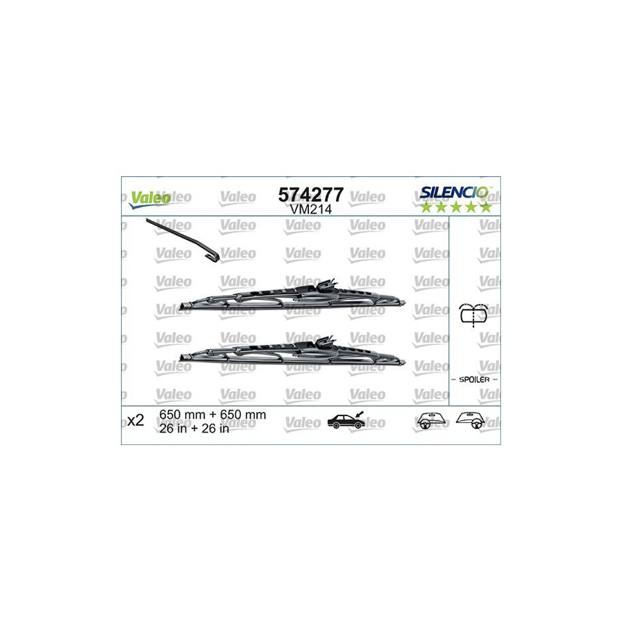 Valeo Silencio Conventional Set, Silencio Performance 574292 Wiper Blade For VW Polo | ML Performance US Car Parts