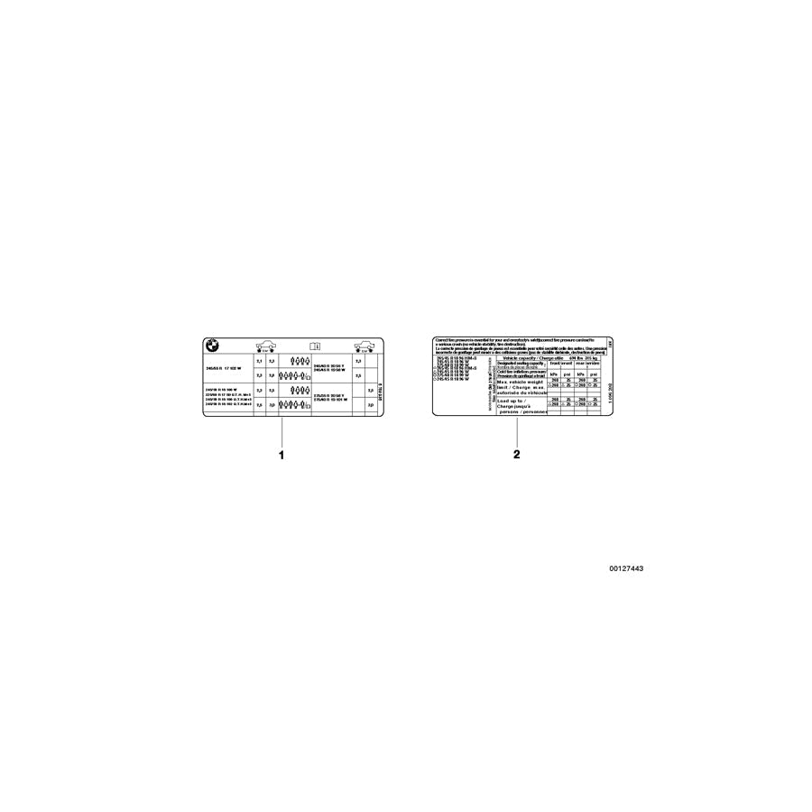 Genuine BMW 71246786867 E88 Label "Tire Pressure" (Inc. & 135i) | ML Performance US Car Parts