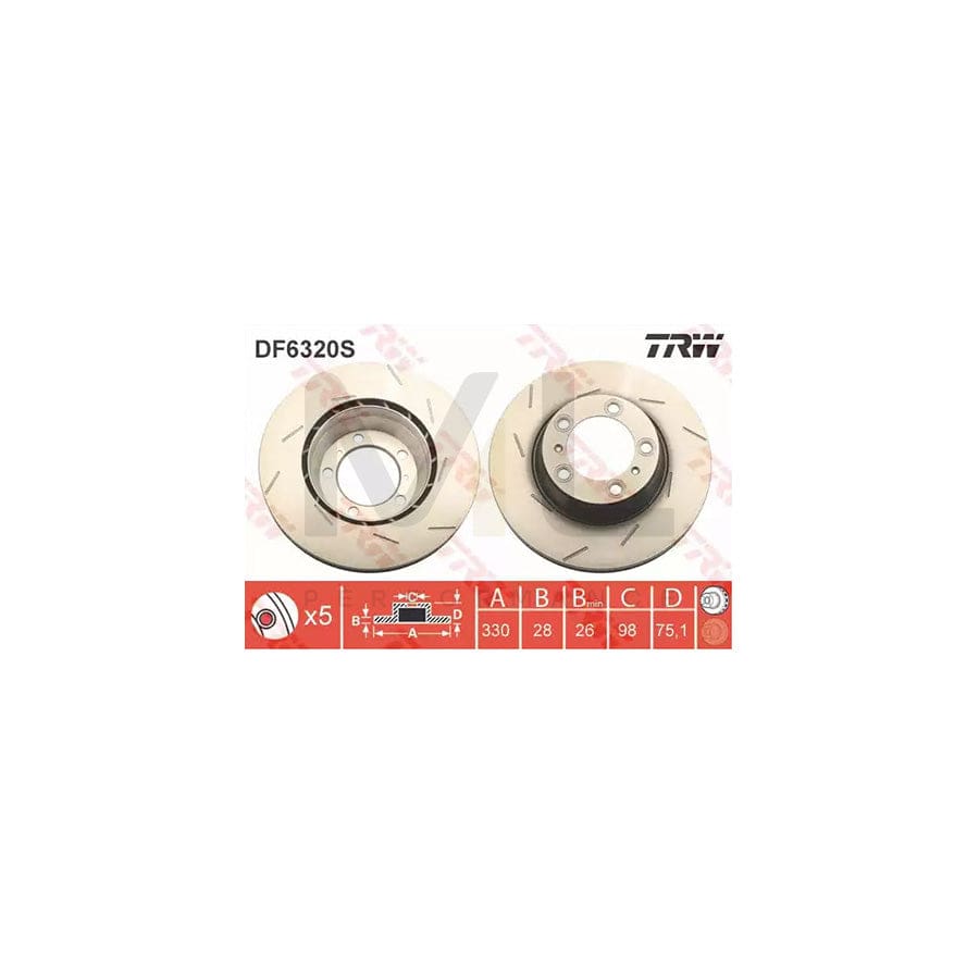 TRW DF6320S Brake Disc for PORSCHE PANAMERA Slotted / Perforated, Painted, High-carbon | ML Performance Car Parts