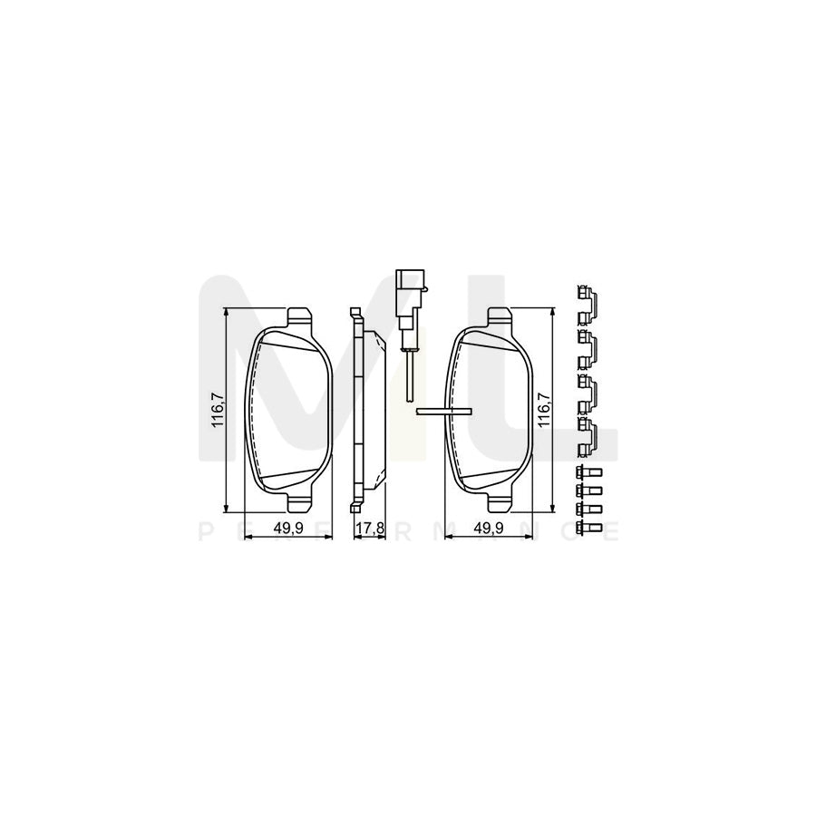 Bosch 0986494717 Brake Pad Set For Alfa Romeo 4C With Integrated Wear Sensor, With Bolts/Screws, With Accessories, With Spring BP1732 | ML Performance Car Parts