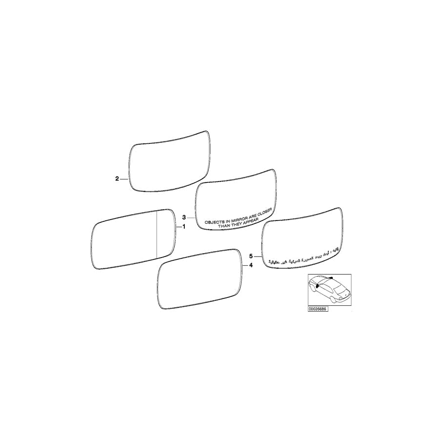 Genuine BMW 51168247769 E53 Mirror Glas Heated Plane Left (Inc. X5) | ML Performance US Car Parts