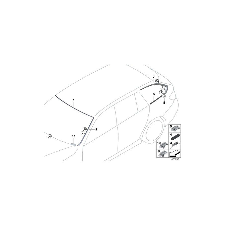 Genuine BMW 51337263223 F31 Trim Strip, Side Frame, Left (Inc. 330dX, 318d & 330iX) | ML Performance US Car Parts