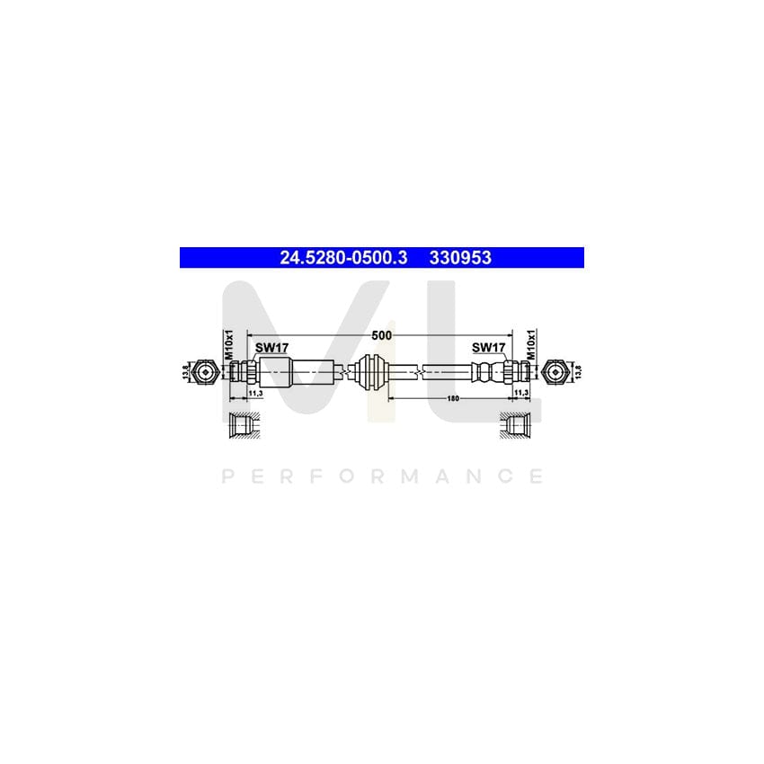 ATE 24.5280-0500.3 Brake Hose for VW CADDY 500mm