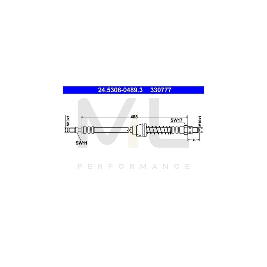 ATE 24.5308-0489.3 Brake Hose for FORD KA Hatchback (RB) 488mm