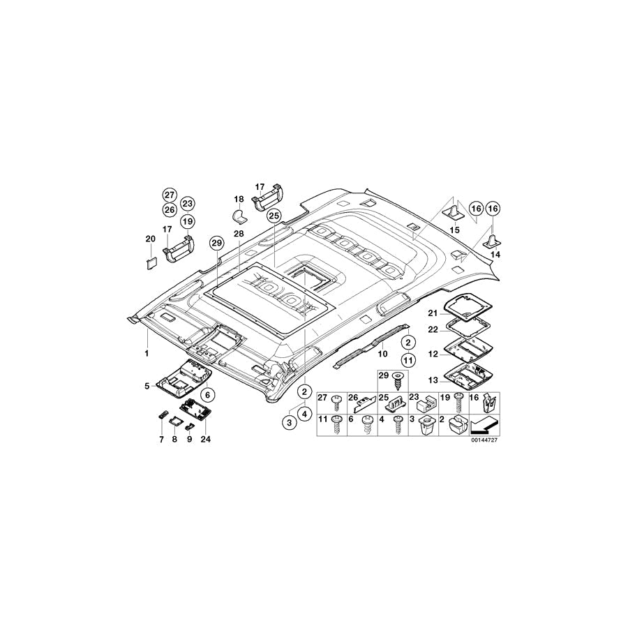 Genuine BMW 51448258058 E53 Console, Head Lining, Front HELLGRAU (Inc. X5 4.4i, X5 3.0d & X5 4.6is) | ML Performance US