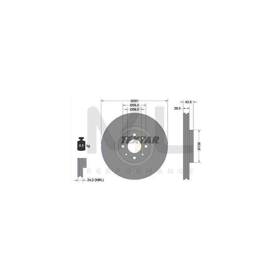 TEXTAR 92107700 Brake Disc Internally Vented, without wheel hub, without wheel studs | ML Performance Car Parts