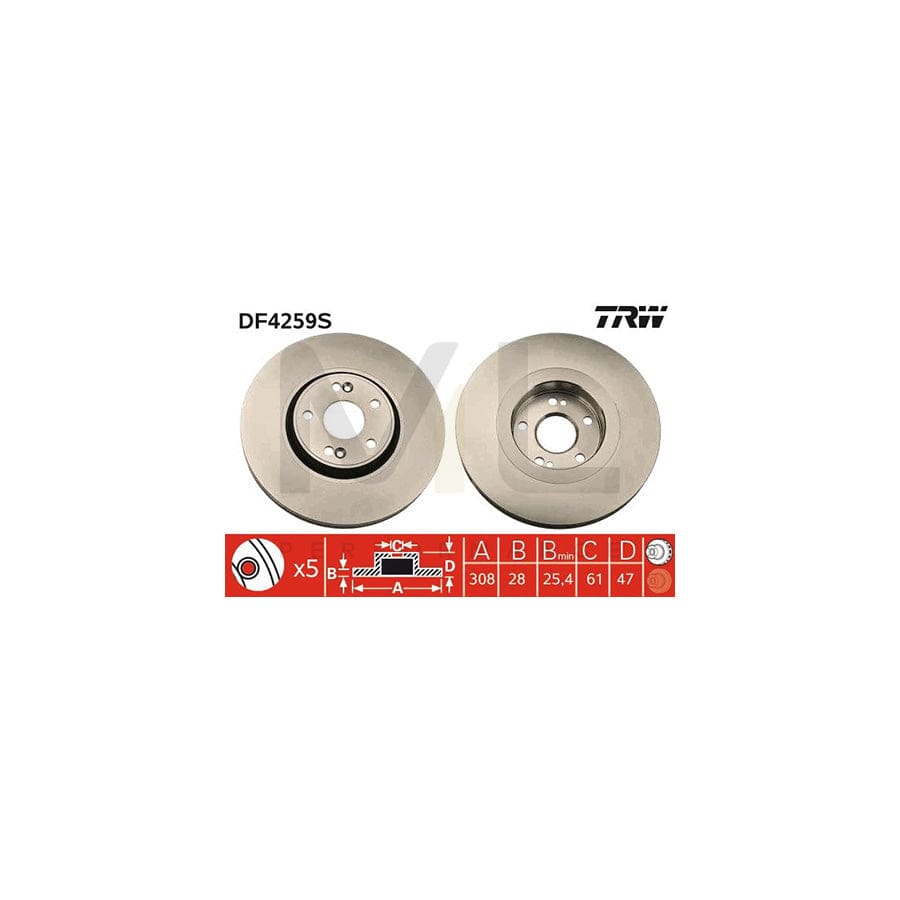 TRW DF4259S Brake Disc for RENAULT LAGUNA Vented, Painted | ML Performance Car Parts