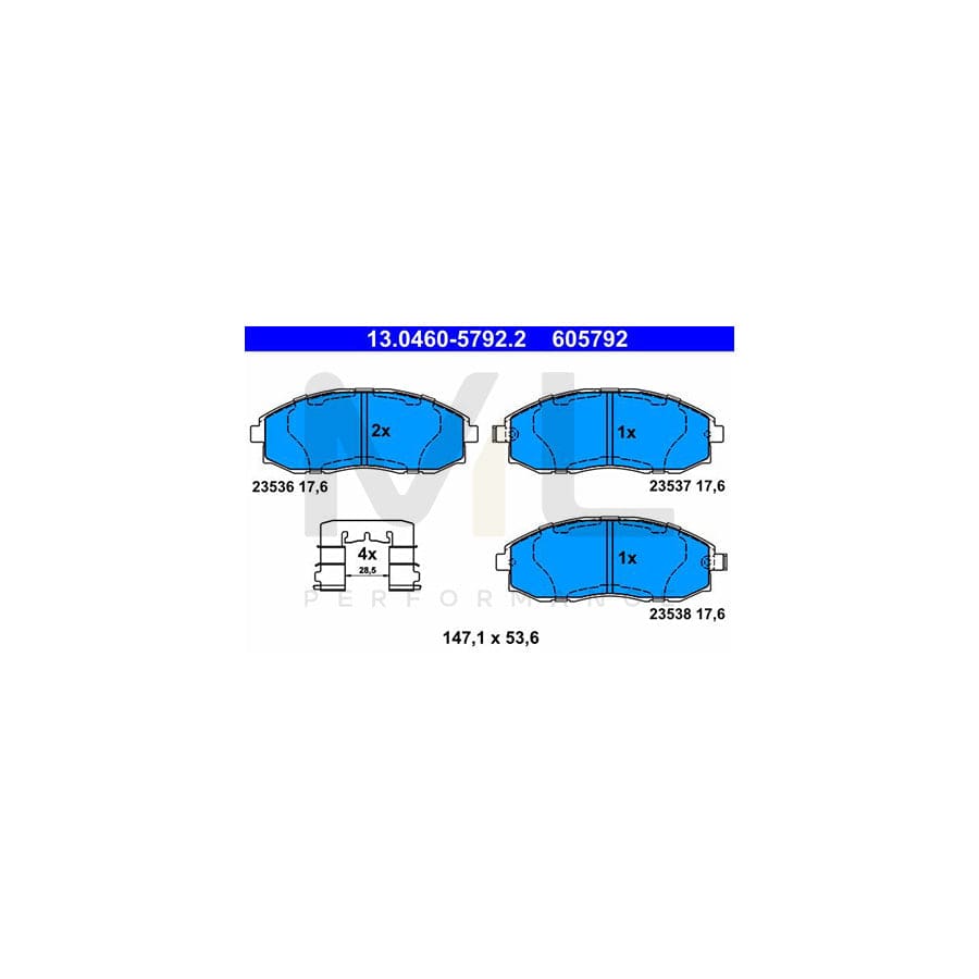 ATE 13.0460-5792.2 Brake pad set with acoustic wear warning, with accessories