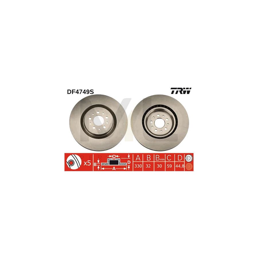 TRW DF4749S Brake Disc Vented, Painted, High-carbon | ML Performance Car Parts