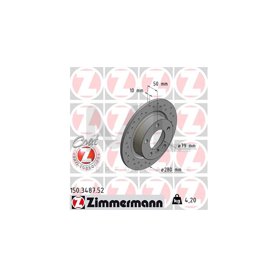 ZIMMERMANN 150.3487.52 Brake Disc Perforated, Solid, Coated, High-carbon - 1 piece