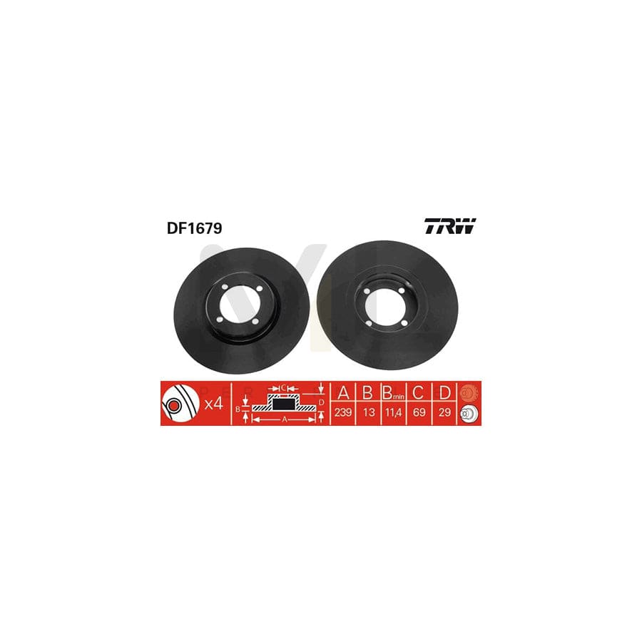 TRW DF1679 Brake Disc for VOLVO 340-360 Solid, High-carbon | ML Performance Car Parts