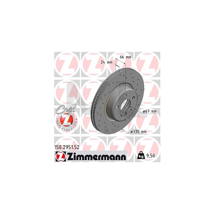 ZIMMERMANN 150.2951.52 Brake Disc Internally Vented, Perforated, Coated, High-carbon - 1 piece