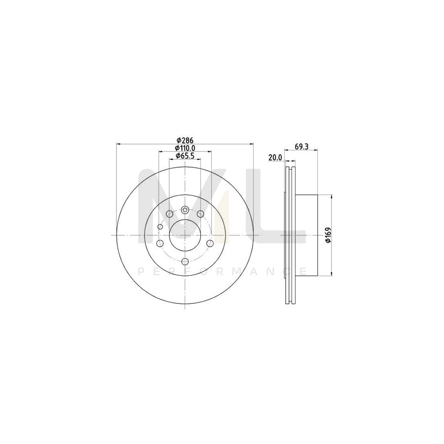 HELLA 8DD 355 112-491 Brake Disc Externally Vented, without wheel hub, without wheel studs