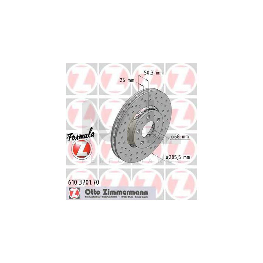 ZIMMERMANN FORMULA Z COAT Z 610.3701.70 Brake Disc Perforated, Vented - 1 piece