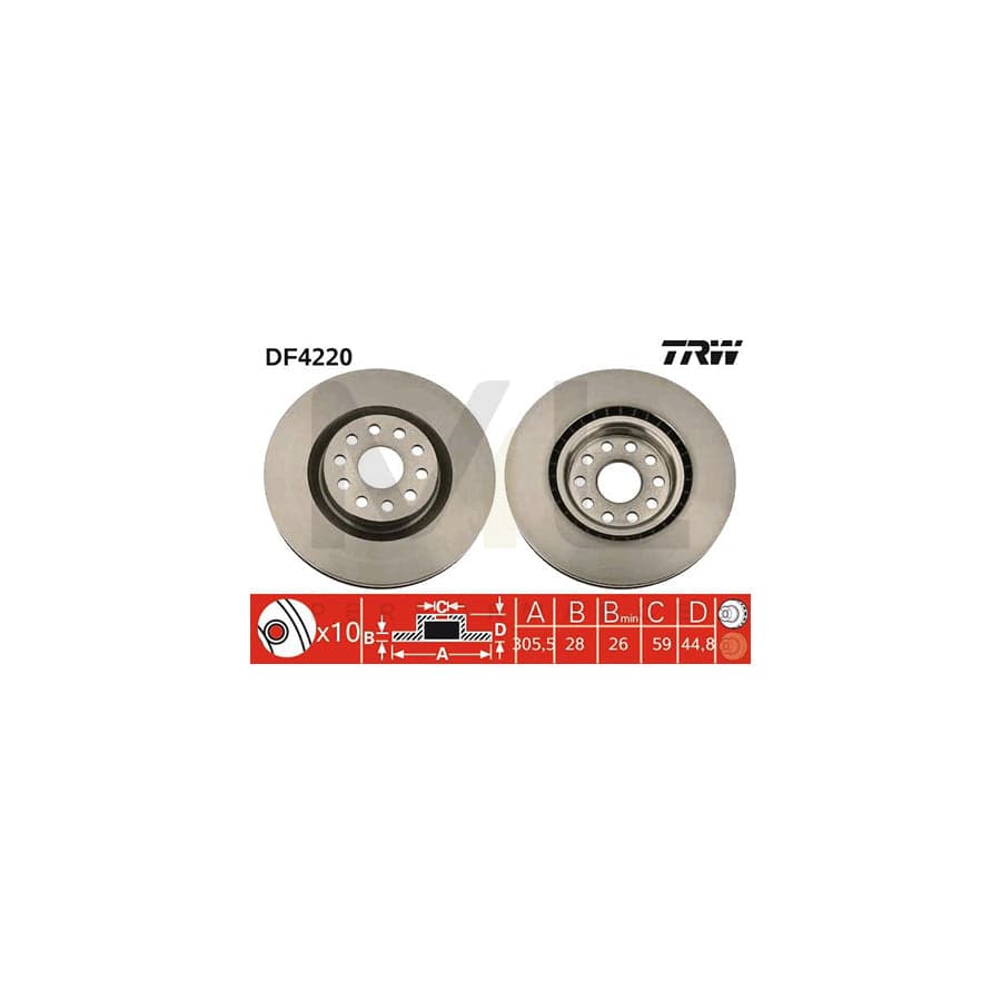 TRW DF4220 Brake Disc for LANCIA Thesis (841) Vented, Painted | ML Performance Car Parts