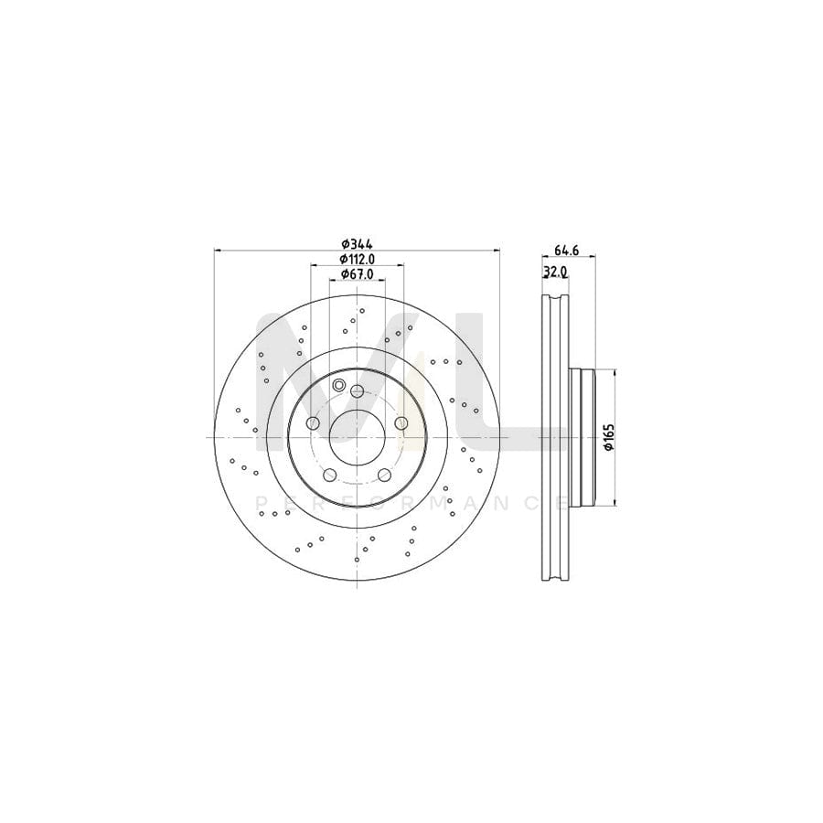 HELLA PRO High Carbon 8DD 355 122-891 Brake Disc suitable for MERCEDES-BENZ SLK (R172) Internally Vented, Perforated, Coated, High-carbon, without wheel hub, without wheel studs