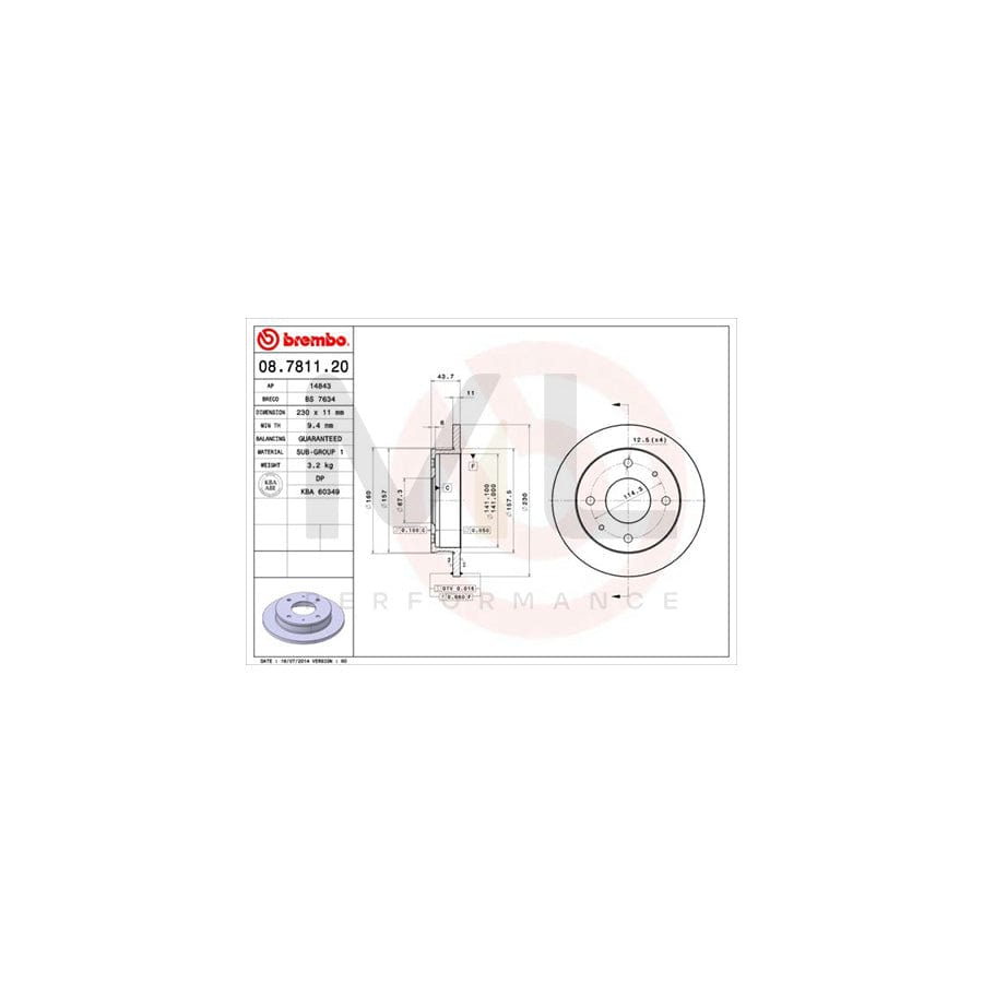 BREMBO 08.7811.20 Brake Disc for HYUNDAI Amica / Atoz (MX) Solid | ML Performance Car Parts