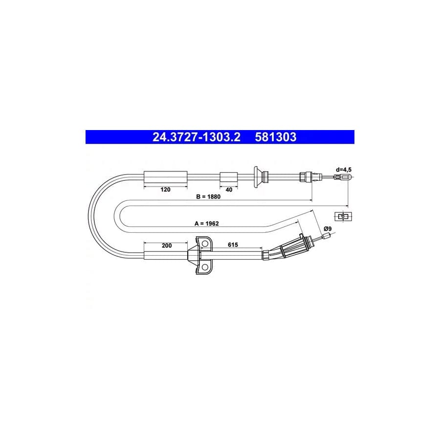 ATE 24.3727-1303.2 Hand Brake Cable for Volvo V70 II (Sw, 285)