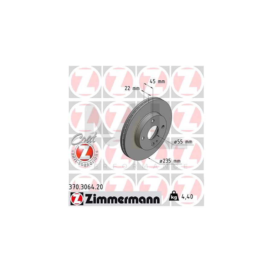 ZIMMERMANN COAT Z 370.3064.20 Brake Disc Internally Vented, Coated - 1 piece