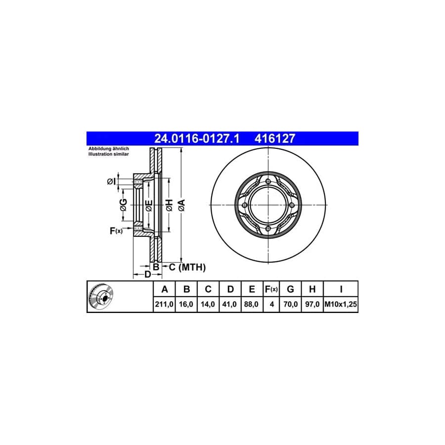 ATE 24.0116-0127.1 Brake Disc for Daihatsu Cuore / Mira III (L201)