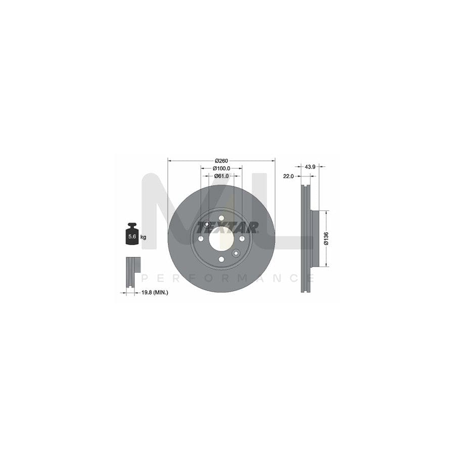 TEXTAR 92119200 Brake Disc Externally Vented, without wheel hub, without wheel studs | ML Performance Car Parts