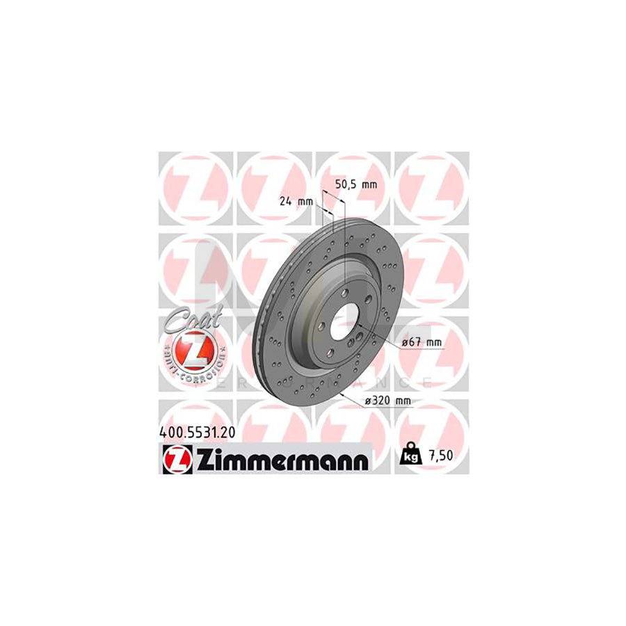 ZIMMERMANN COAT Z 400.5531.20 Brake Disc suitable for MERCEDES-BENZ SL Convertible (R231) Internally Vented, Perforated, Coated, High-carbon - 1 piece