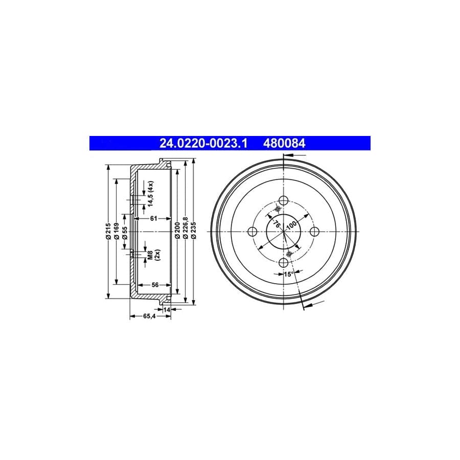 ATE 24.0220-0023.1 Brake Drum for Toyota Corolla