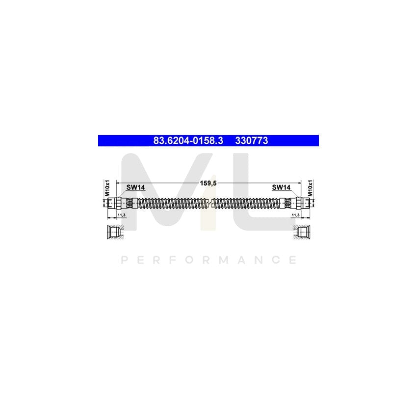 ATE 83.6204-0158.3 Brake Hose for VW TRANSPORTER 155mm