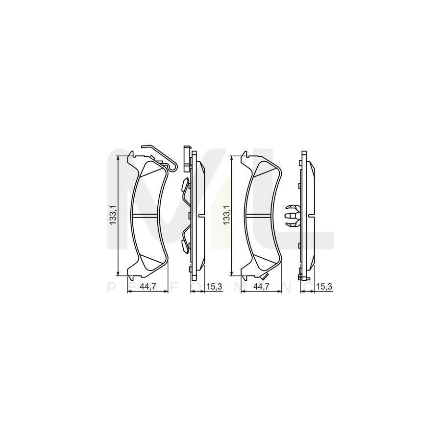 Bosch 0986494348 Brake Pad Set For Jeep Grand Cherokee I (Zj, Zg) With Acoustic Wear Warning, With Anti-Squeak Plate, With Piston Clip BP1256 | ML Performance Car Parts