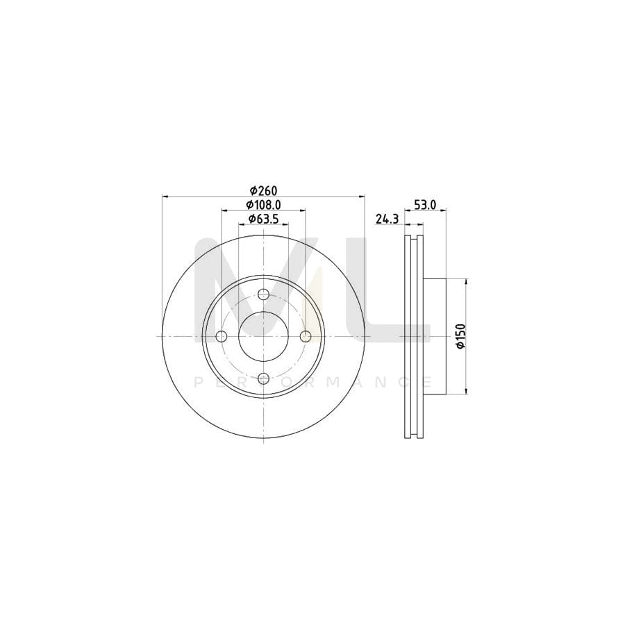 HELLA 8DD 355 101-391 Brake Disc Internally Vented, without wheel hub, without wheel studs