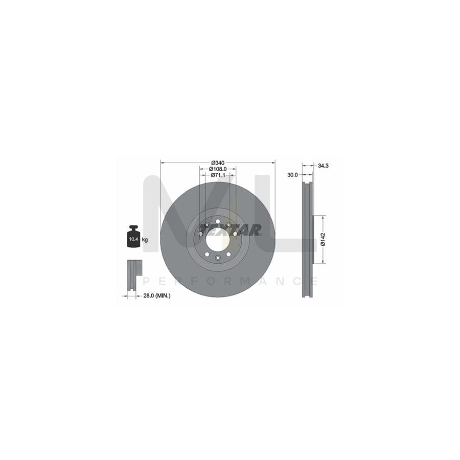 TEXTAR PRO 92268203 Brake Disc for PEUGEOT RCZ Coupe Internally Vented, Coated, without wheel hub, without wheel studs | ML Performance Car Parts