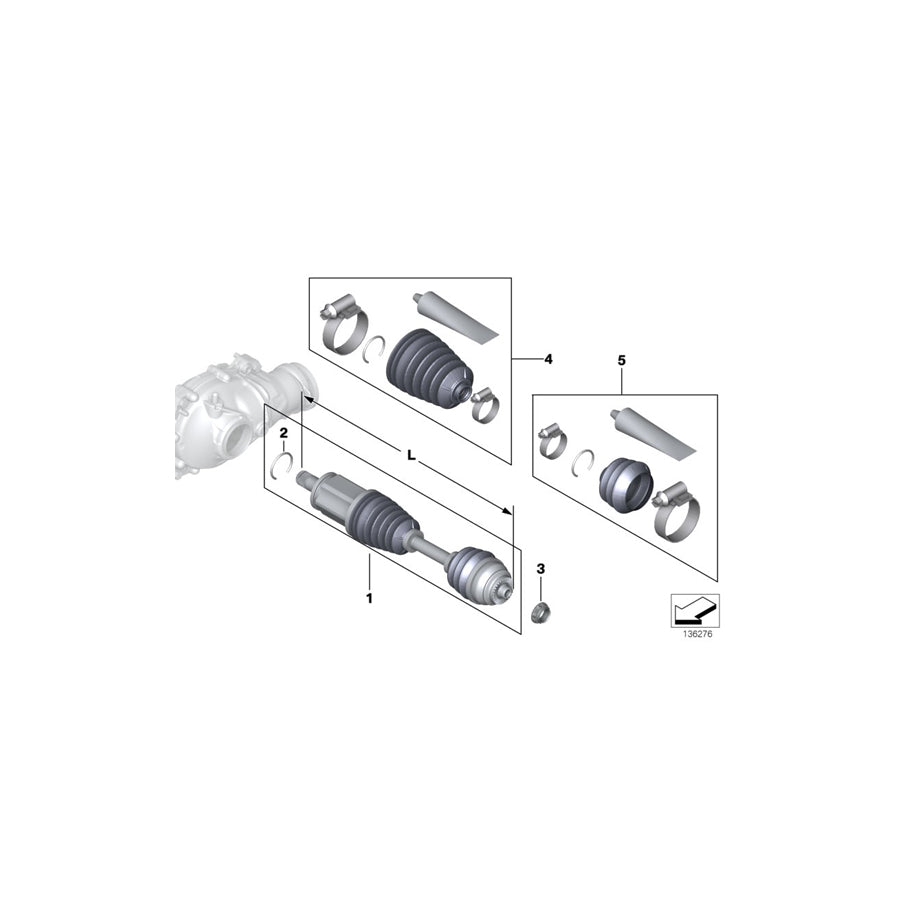 Genuine BMW 31603450565 E83 Exch. Output Shaft, Left L=628mm (Inc. X3) | ML Performance US Car Parts