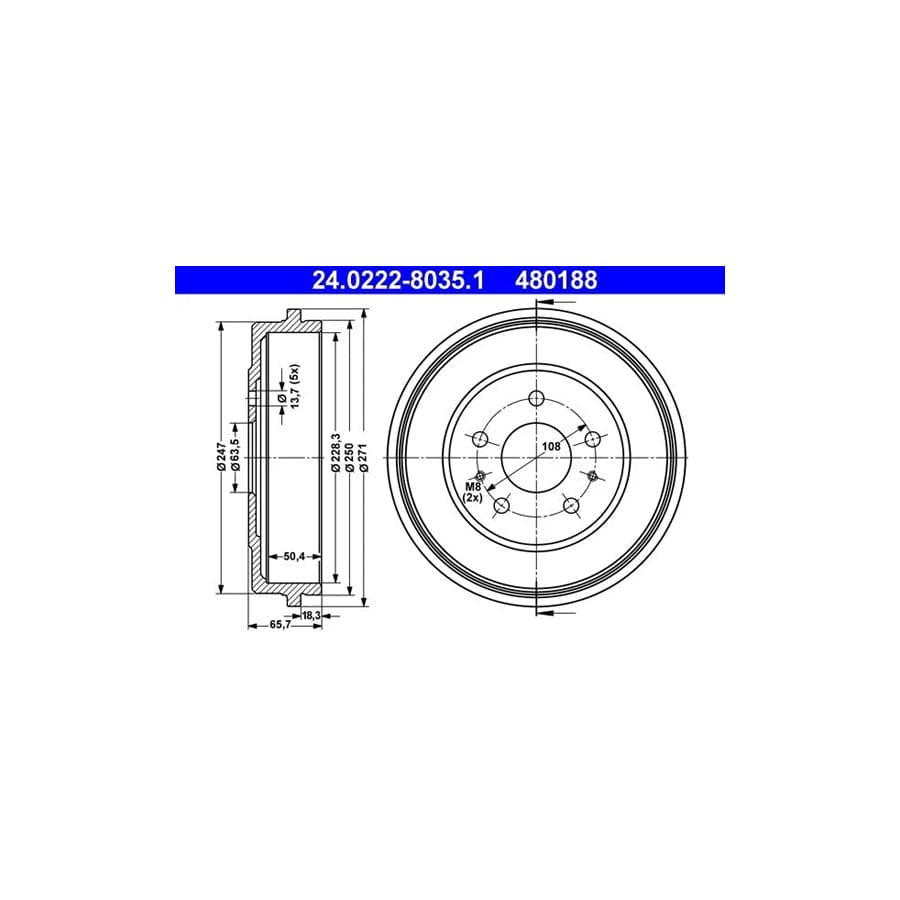 ATE 24.0222-8035.1 Brake Drum for Ford Focus