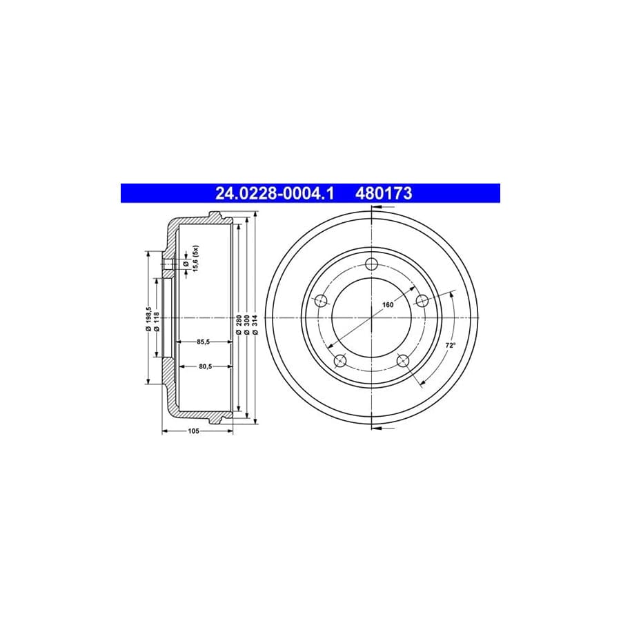ATE 24.0228-0004.1 Brake Drum for Ford Transit