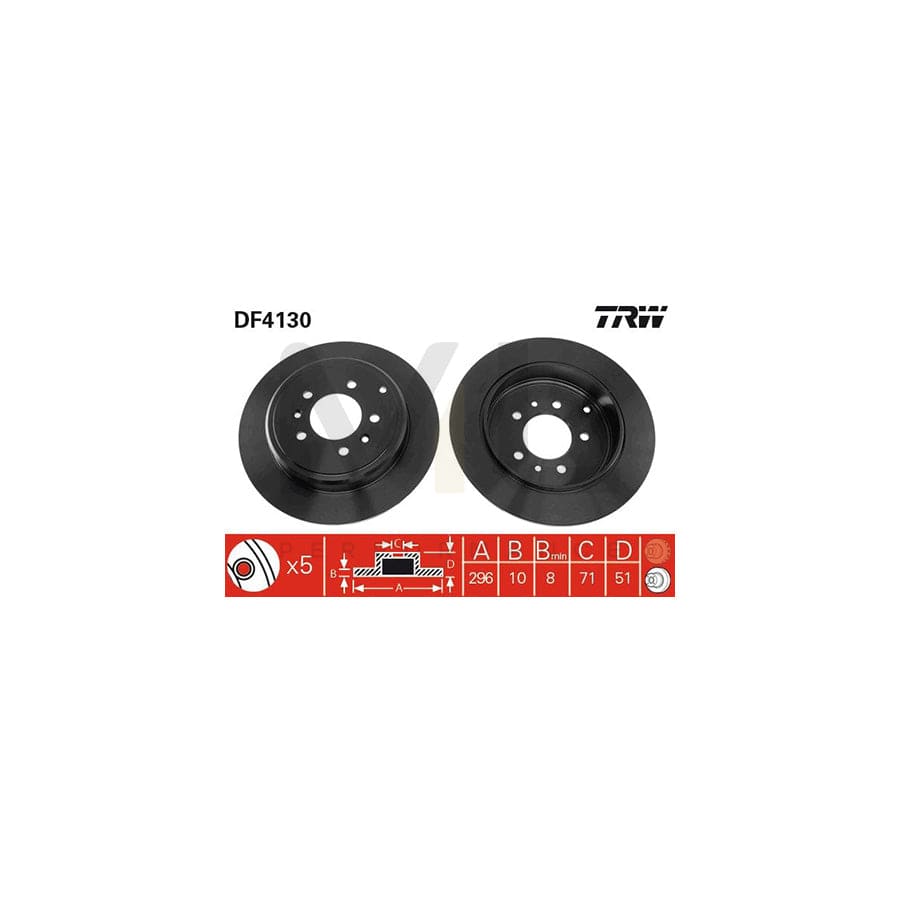TRW DF4130 Brake Disc for PEUGEOT 607 Saloon Solid, Painted | ML Performance Car Parts