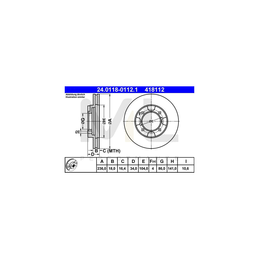 ATE 24.0118-0112.1 Brake Disc Vented - 1 piece