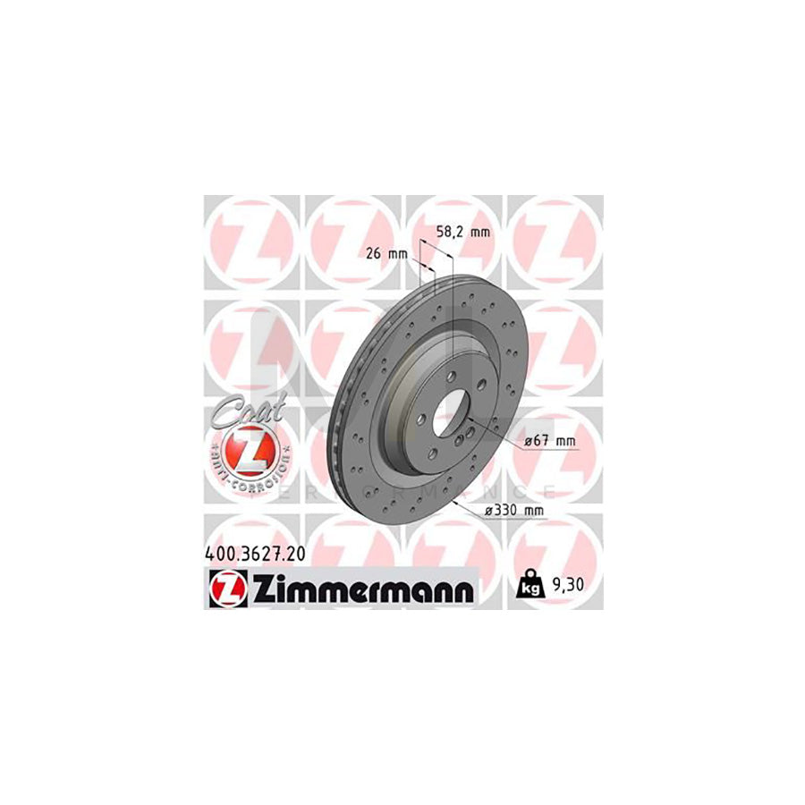 ZIMMERMANN COAT Z 400.3627.20 Brake Disc suitable for MERCEDES-BENZ SL Convertible (R230) Internally Vented, Perforated, Coated - 1 piece