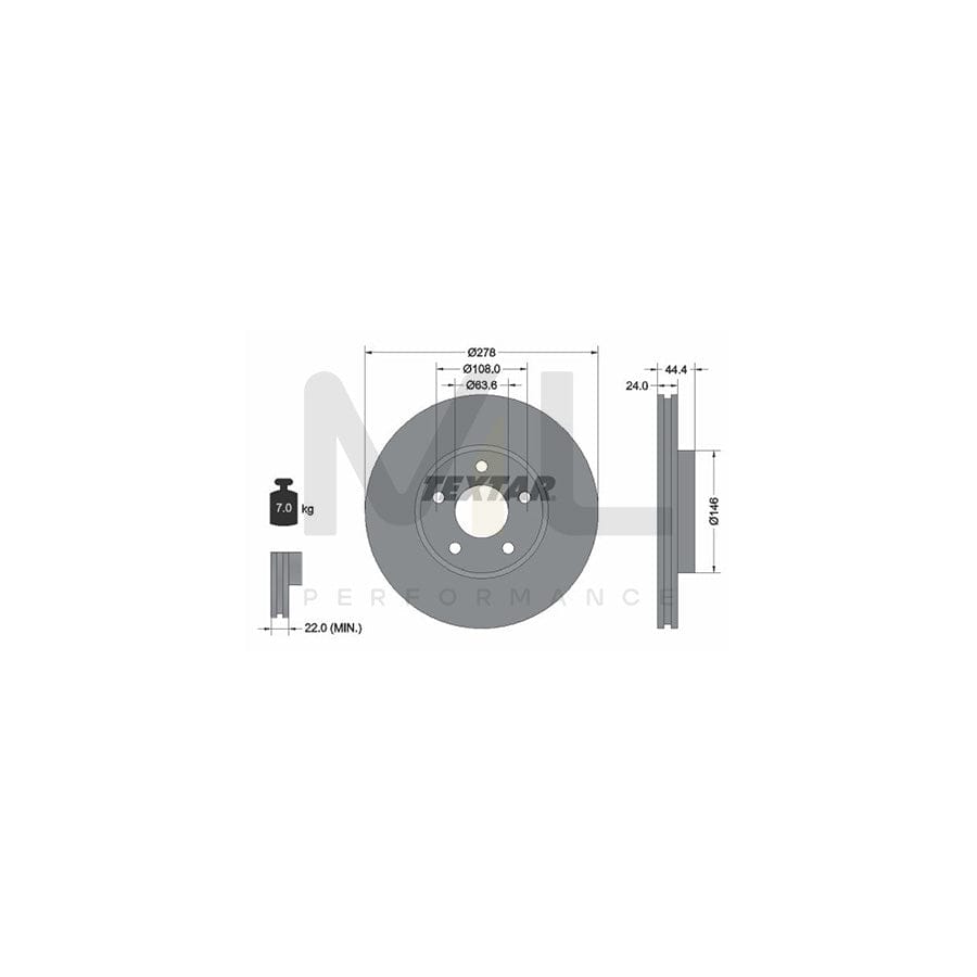 TEXTAR PRO 92124803 Brake Disc Internally Vented, Coated, without wheel hub, without wheel studs | ML Performance Car Parts