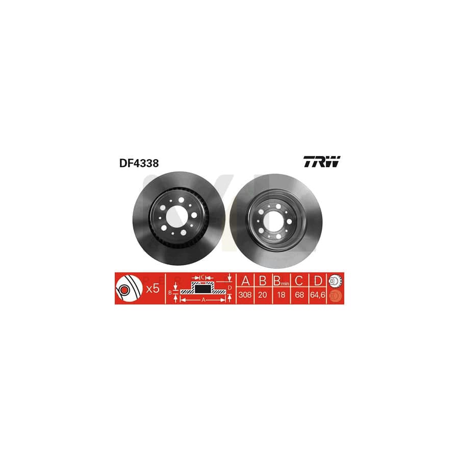 TRW DF4338 Brake Disc for VOLVO XC90 I (C, 275) Vented, Painted | ML Performance Car Parts