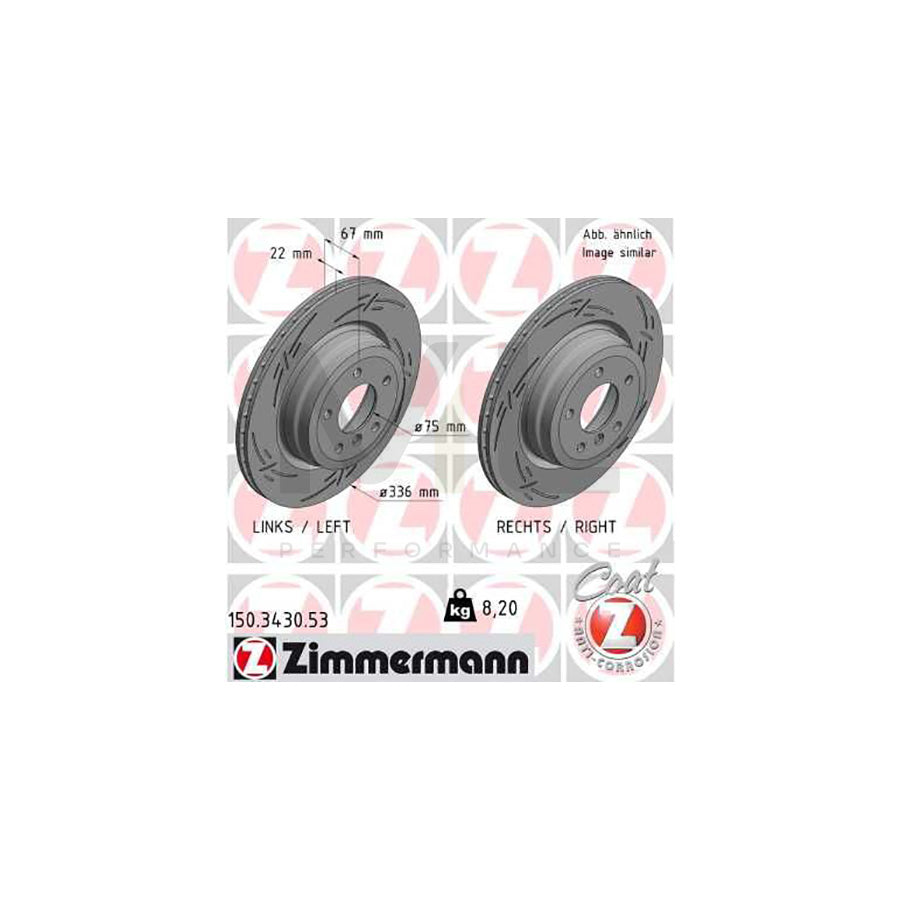 ZIMMERMANN BLACK Z 150.3430.53 Brake Disc Internally Vented, Slotted, Coated, High-carbon - 1 piece