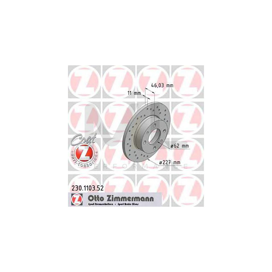 ZIMMERMANN SPORT COAT Z 230.1103.52 Brake Disc Perforated, Solid, Coated - 1 piece