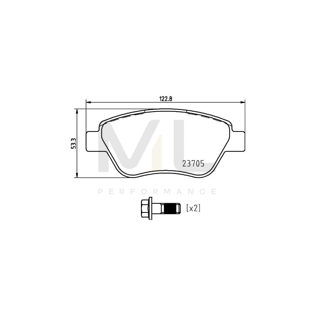 Hella 8DB 355 025-301 Brake Pad Set For Fiat Doblo Not Prepared For Wear Indicator, With Brake Caliper Screws, With Accessories