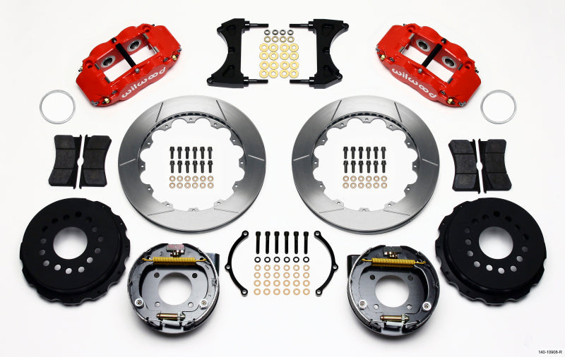 Wilwood Narrow Superlite 4R Rear P-Brk Kit 12.88in Red Chevy 12 Bolt w/ C-Clips Staggered mt